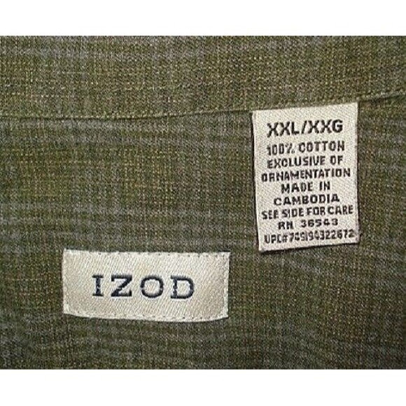 Izod Button Front Shirt Long Sleeve Green Mens Size 2XL - Picture 4 of 4
